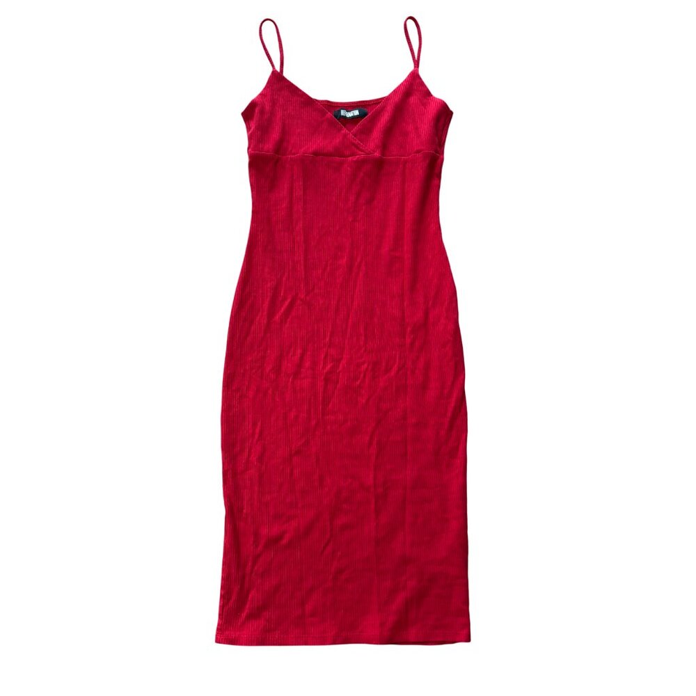 Reformation Red Ribbed Midi Slip Dress